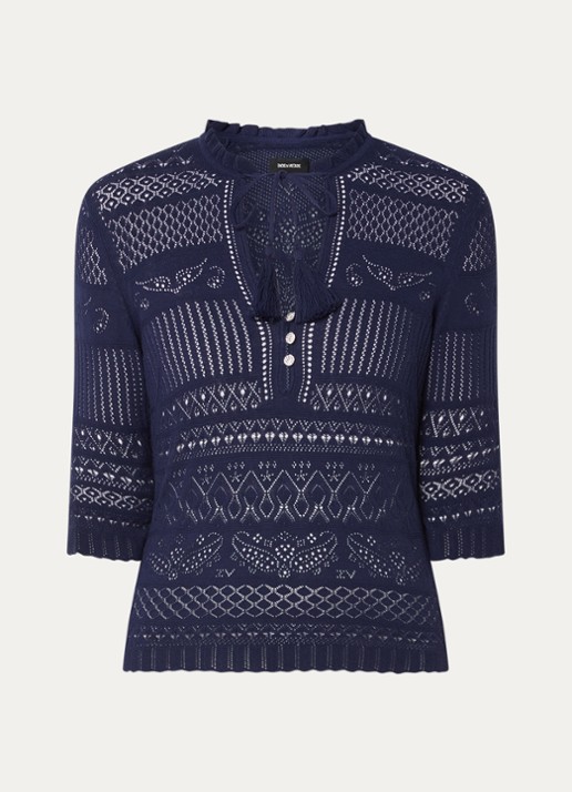 Zadig&Voltaire Mem fijngebreide top met opengewerkt dessin - voorkant 3 donkerblauw