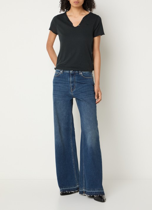 Zadig&Voltaire Mid waist flared jeans met donkere wassing en gerafelde zoom - voorkant 2 indigo
