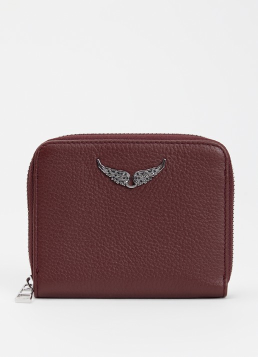 Zadig&Voltaire Mini portemonnee van leer - voorkant bordeauxrood