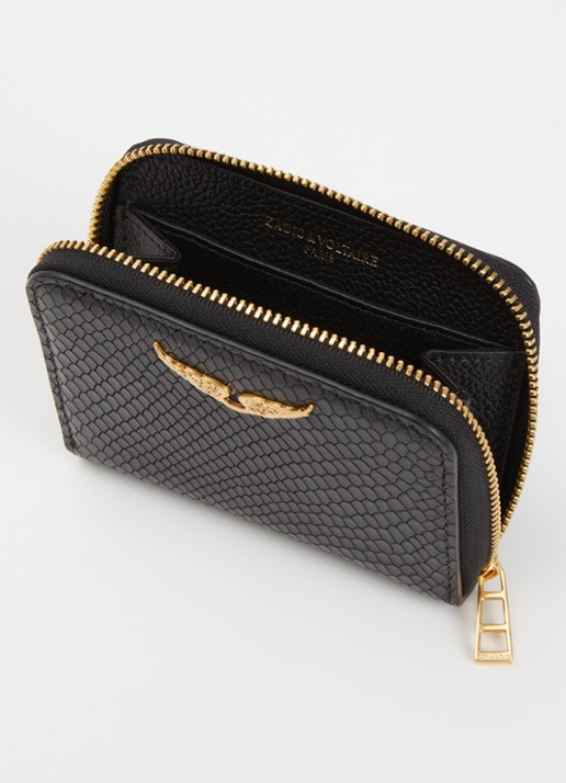 Zadig&Voltaire Mini Soft portemonnee van leer met slangenstructuur - voorkant 3 zwart