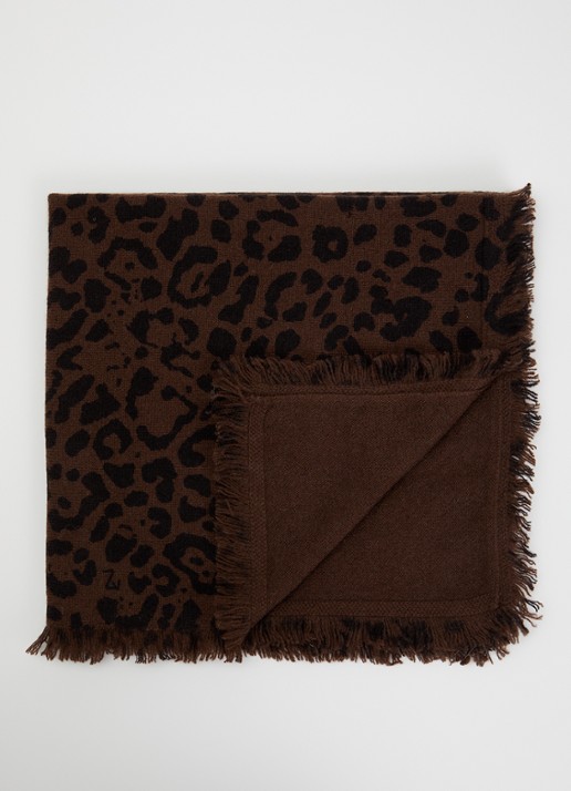 Zadig&Voltaire Mini Stevie Leo sjaal van kasjmier met panterprint en franjes 55 x 55 cm
