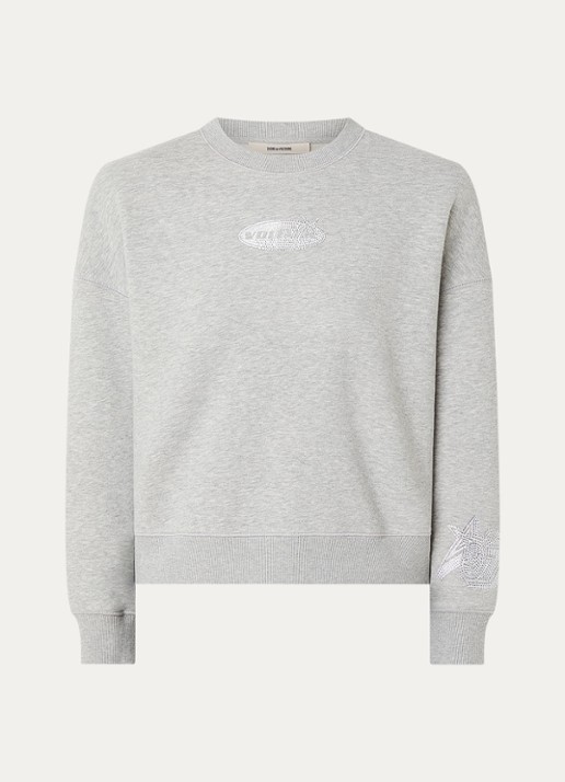 Zadig&Voltaire Mira sweater met logoprint en strass - voorkant grijsmele