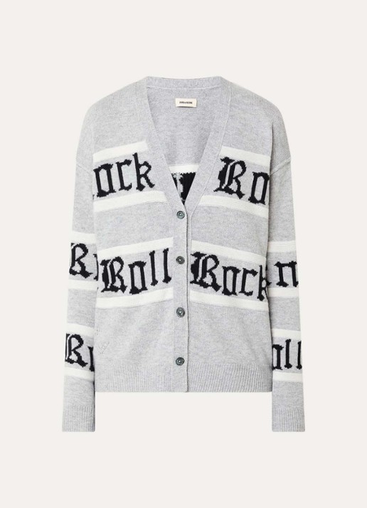 Zadig&Voltaire Mirkaz fijngebreid in kasjmierblend vest met print - voorkant grijs