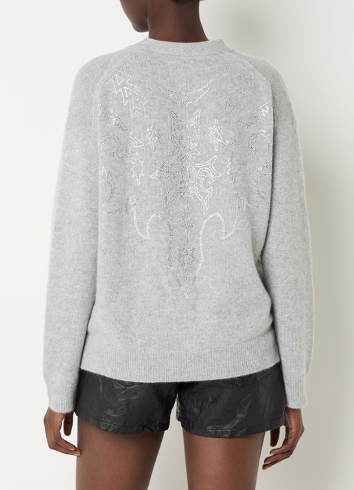 Zadig&Voltaire Mirkaz fijngebreid vest van kasjmier met strass - achterkant lichtgrijs