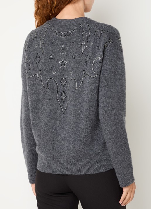Zadig&Voltaire Mirkaz fijngebreid vest van kasjmier met strass - achterkant antraciet