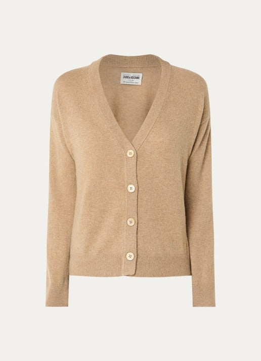Zadig&Voltaire Mirkaz fijngebreid vest van kasjmier - voorkant 2 lichtbruin