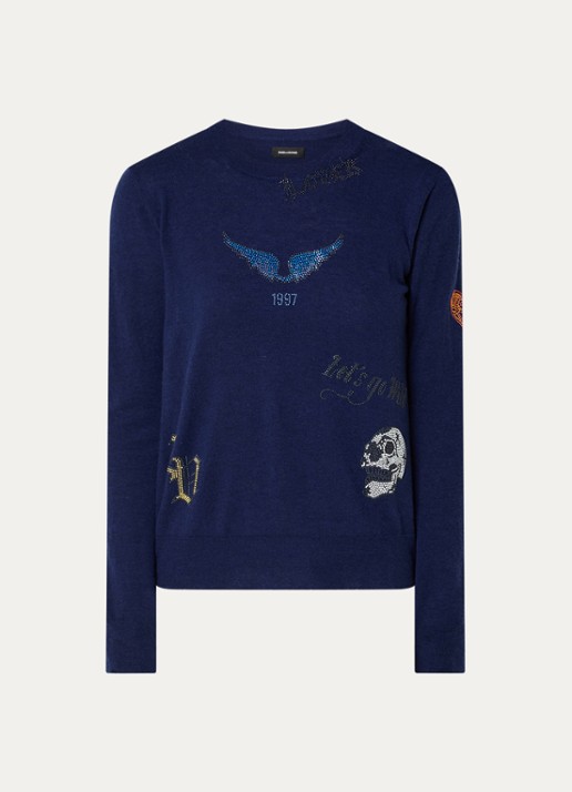 Zadig&Voltaire Miss fijngebreide pullover met strass - voorkant 2 donkerblauw