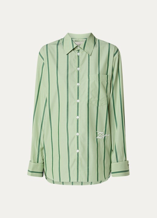 Zadig&Voltaire Morning blouse met logo en streepprint  - voorkant 3 lichtgroen