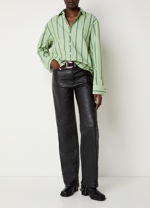 Zadig&Voltaire Morning blouse met logo en streepprint  - voorkant 4 lichtgroen