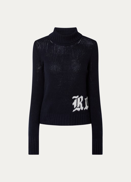 Zadig&Voltaire Nalma fijngebreide trui van wol met col - voorkant 3 donkerblauw