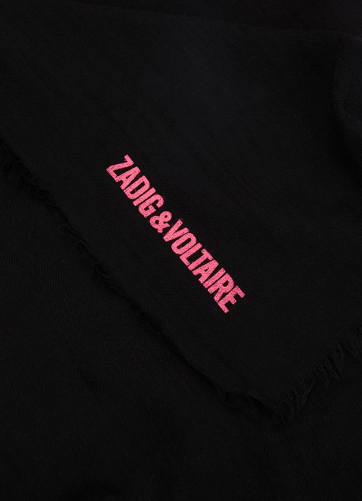 Zadig&Voltaire Nuage sjaal van kasjmierblend met logo 200 x 80 cm - detail 3 zwart