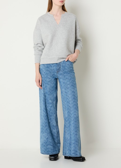 Zadig&Voltaire Olive sweater met flock logoprint - voorkant 4 grijsmele