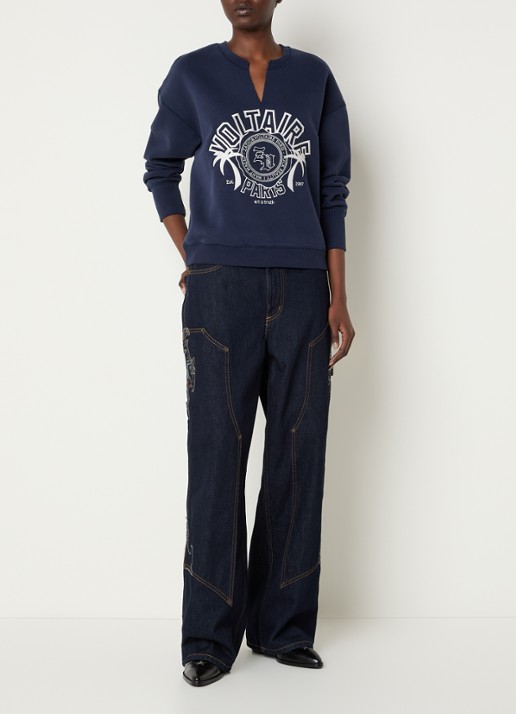 Zadig&Voltaire Olive sweater met logoprint - voorkant 2 donkerblauw