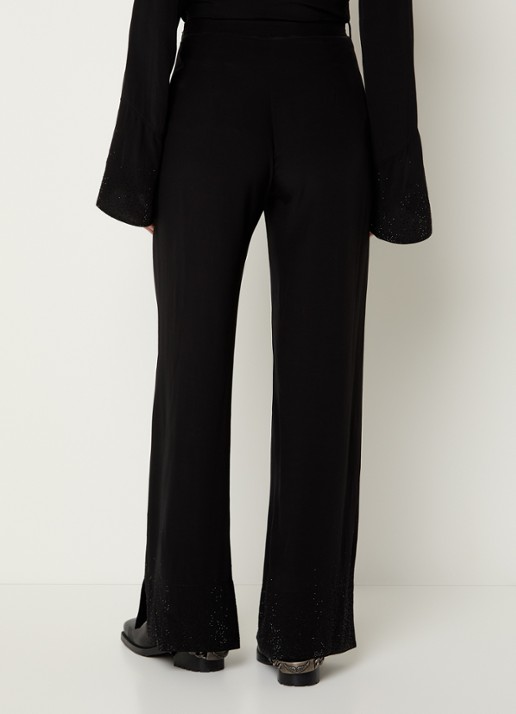 Zadig&Voltaire Papel high waist wide fit pantalon met strass - achterkant 2 zwart