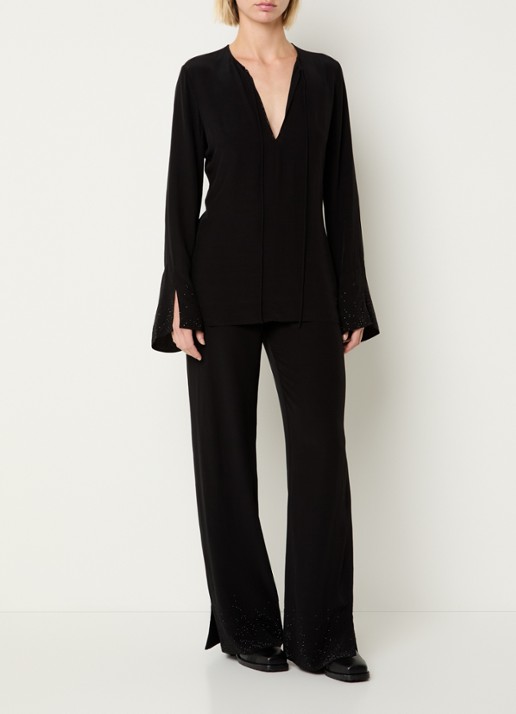 Zadig&Voltaire Papel high waist wide fit pantalon met strass - voorkant 4 zwart