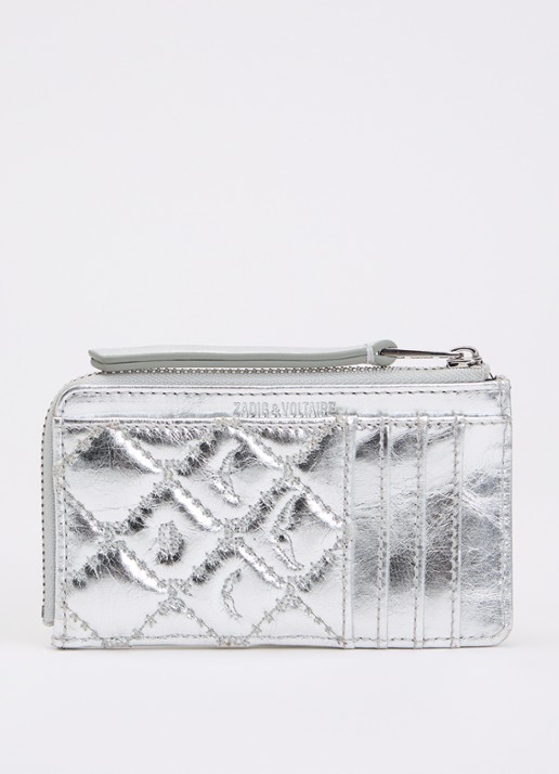 Zadig&Voltaire Pasjeshouder van leer met metallic finish en quilt patroon - achterkant zilver
