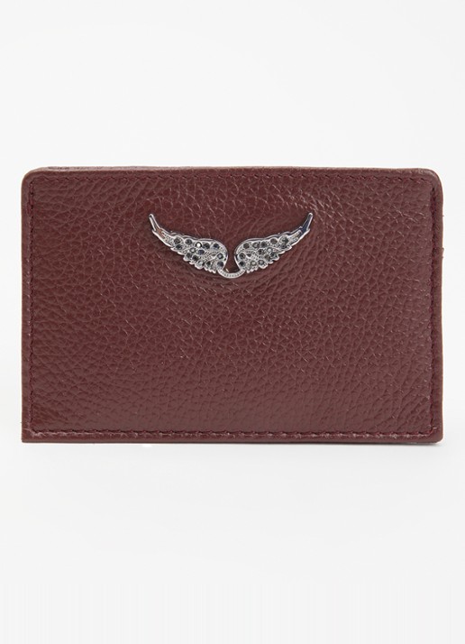 Zadig&Voltaire Pasjeshouder van leer - voorkant bordeauxrood