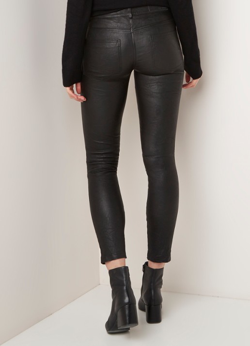 Zadig&Voltaire Phlame cropped skinny fit broek van lamsleer met gekreukte finish - achterkant 3 zwart