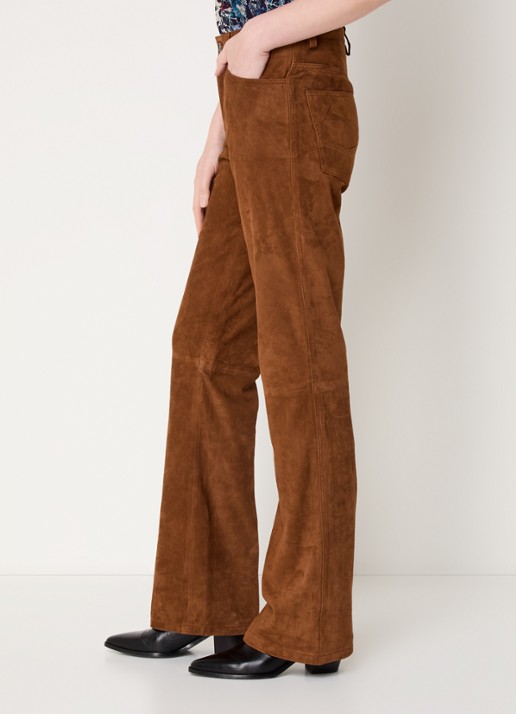 Zadig&Voltaire Pistol high waist bootcut fit broek van geitensuède - detail 3 cognac