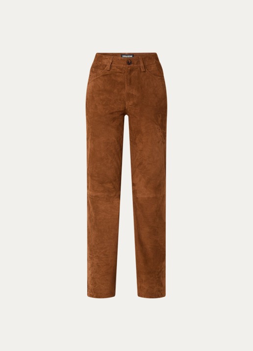 Zadig&Voltaire Pistol high waist bootcut fit broek van geitensuède - voorkant 5 cognac