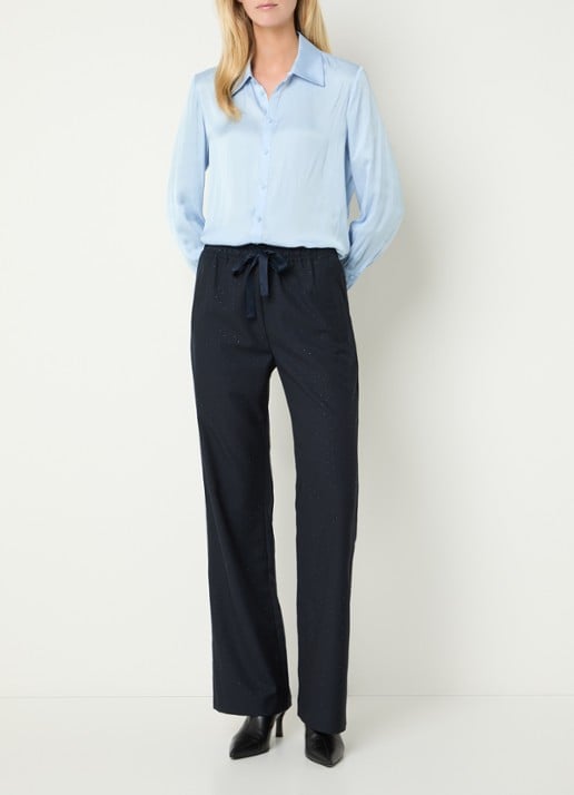 Zadig&Voltaire Poma high waist flared fit pantalon met strass en steekzakken - voorkant 4 blauwgrijs