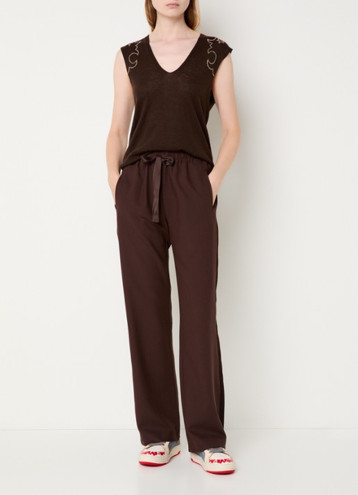 Zadig&Voltaire Poma high waist loose fit joggingbroek met steekzakken - voorkant 2 donkerbruin