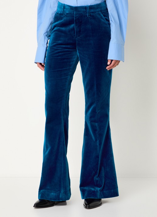 Zadig&Voltaire Prevy high waist flared fit pantalon van fluweel met steekzakken - detail 4 petrol