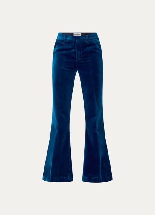 Zadig&Voltaire Prevy high waist flared fit pantalon van fluweel met steekzakken - voorkant petrol