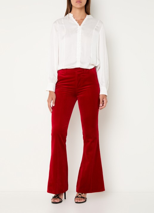 Zadig&Voltaire Prevy high waist flared fit pantalon van fluweel met steekzakken - voorkant 2 rood