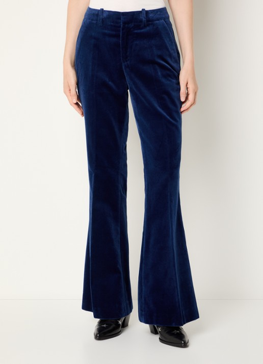 Zadig&Voltaire Prevy mid waist flared fit pantalon van fluweel met steekzakken - detail 2 royalblauw