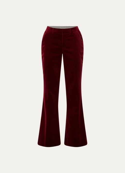Zadig&Voltaire Prevy mid waist flared fit pantalon van fluweel met steekzakken - voorkant 3 kersenrood