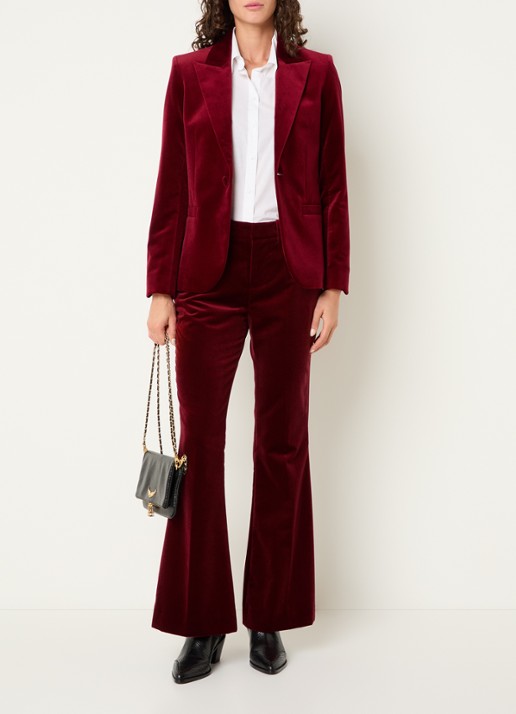 Zadig&Voltaire Prevy mid waist flared fit pantalon van fluweel met steekzakken - voorkant 4 kersenrood
