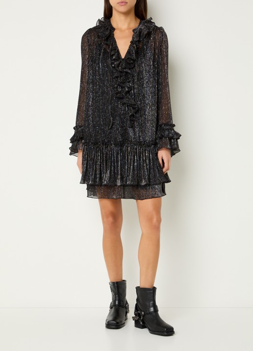 Zadig&Voltaire Ralice mini jurk met volant en lurex - voorkant 3 zwart