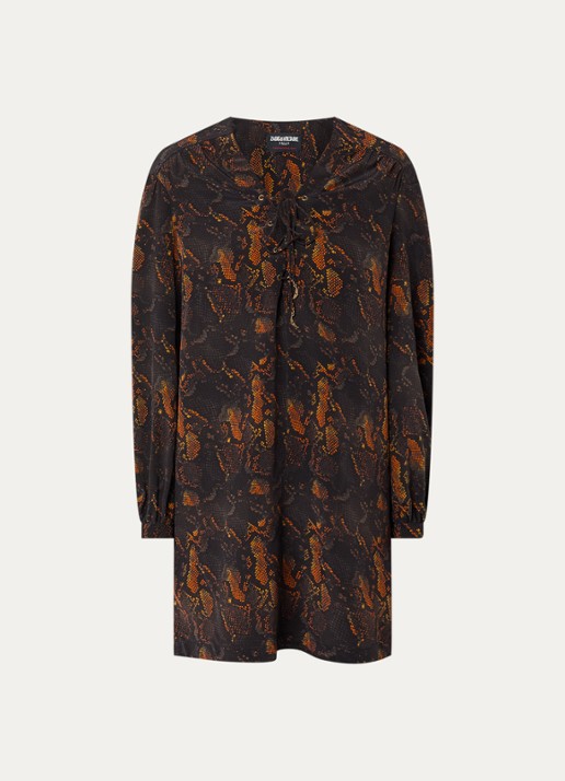 Zadig&Voltaire Ramela mini tuniekjurk van zijde met slangenprint - voorkant zwart