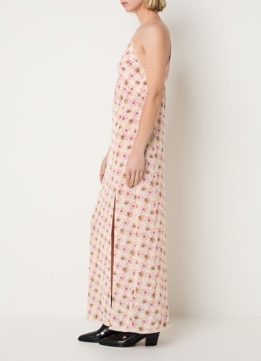 Zadig&Voltaire Ramelil maxi jurk met bloemenprint en details van kant - voorkant 4 roze