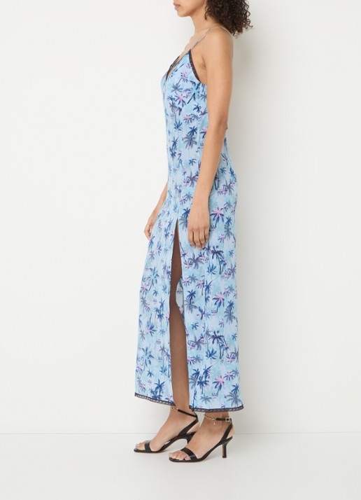 Zadig&Voltaire Ramelil midi jurk van zijde met print - voorkant 3 lichtblauw