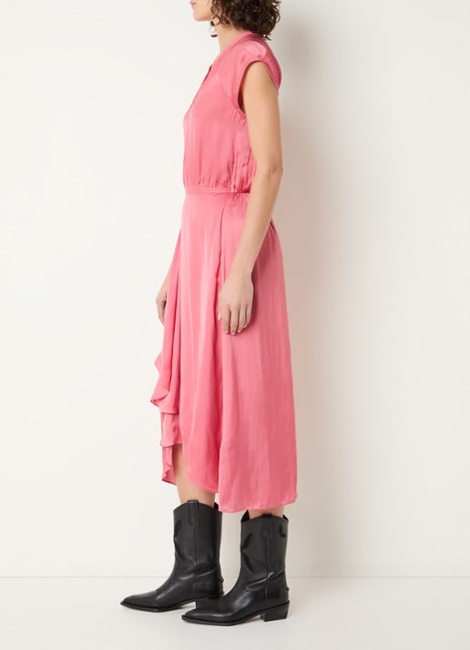 Zadig&Voltaire Randall midi jurk van satijn met asymmetrische zoom - voorkant 4 oudroze