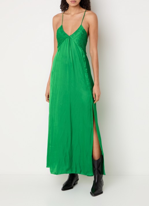 Zadig&Voltaire Rayonne maxi jurk van satijn met smockwerk - detail 4 groen