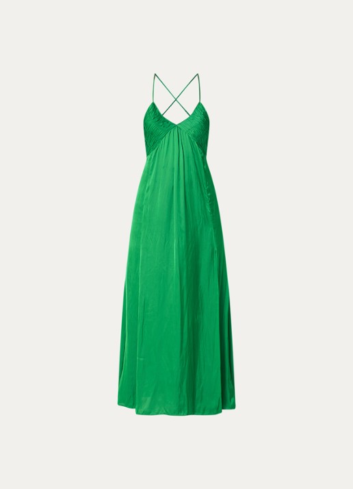 Zadig&Voltaire Rayonne maxi jurk van satijn met smockwerk - voorkant 2 groen