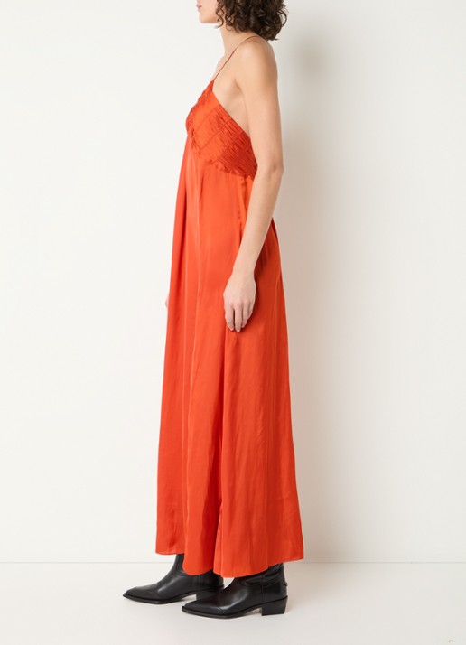 Zadig&Voltaire Rayonne maxi jurk van satijn met smockwerk - achterkant oranje