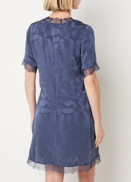 Zadig&Voltaire Redoxa mini tuniekjurk van zijde met details van kant - achterkant royalblauw