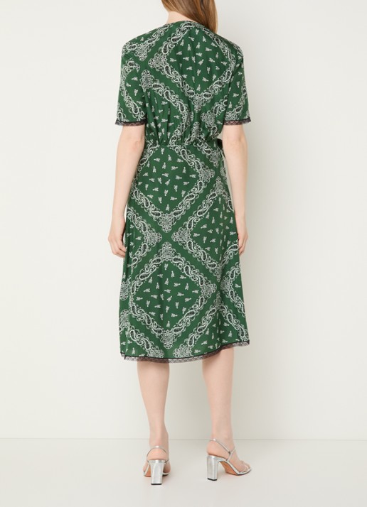 Zadig&Voltaire Reforme midi jurk met strikdetail en paisley dessin - achterkant 4 donkergroen