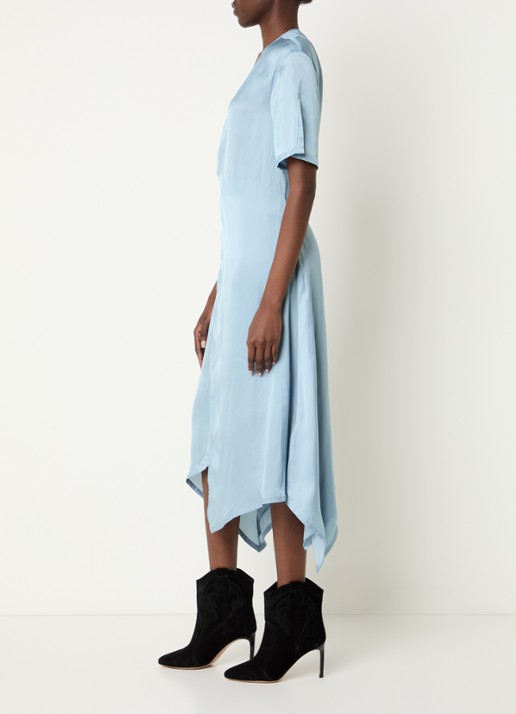 Zadig&Voltaire Reforme midi wikkeljurk van satijn - voorkant 3 lichtblauw