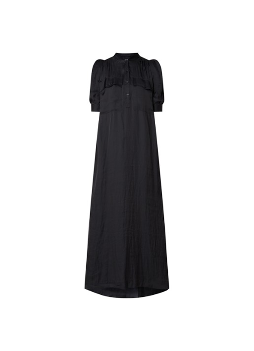 Zadig&Voltaire Remedy maxi jurk van satijn met strikceintuur - voorkant 2 zwart