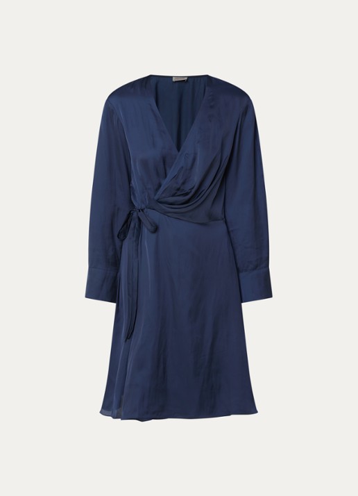 Zadig&Voltaire Remoir mini wikkeljurk van satijn - voorkant donkerblauw