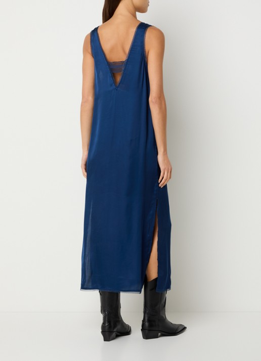 Zadig&Voltaire Renzo midi jurk van satijn met details van kant - achterkant 2 indigo