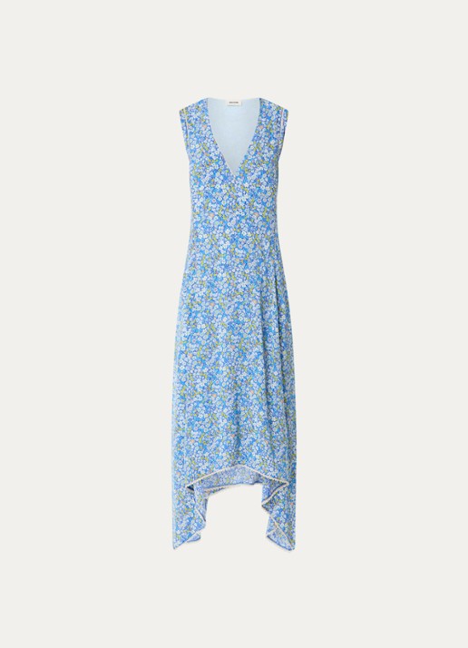 Zadig&Voltaire Rerol maxi jurk met print en asymmetrische zoom - voorkant blauw