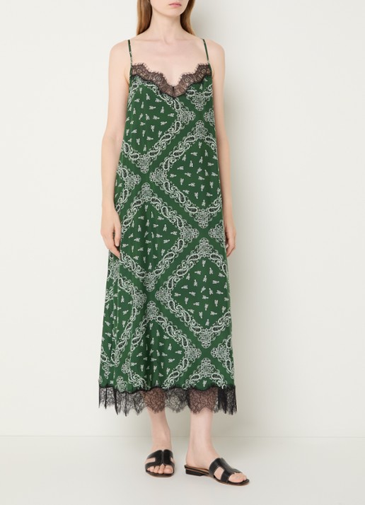 Zadig&Voltaire Respa midi jurk van zijde met paisley dessin - detail donkergroen