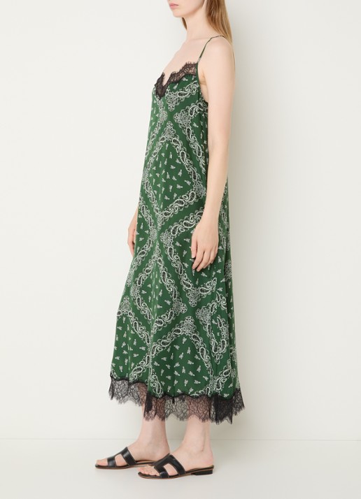 Zadig&Voltaire Respa midi jurk van zijde met paisley dessin - voorkant 4 donkergroen