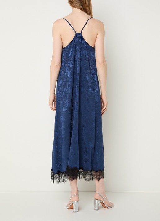 Zadig&Voltaire Respa midi jurk van zijde met print - achterkant 4 donkerblauw